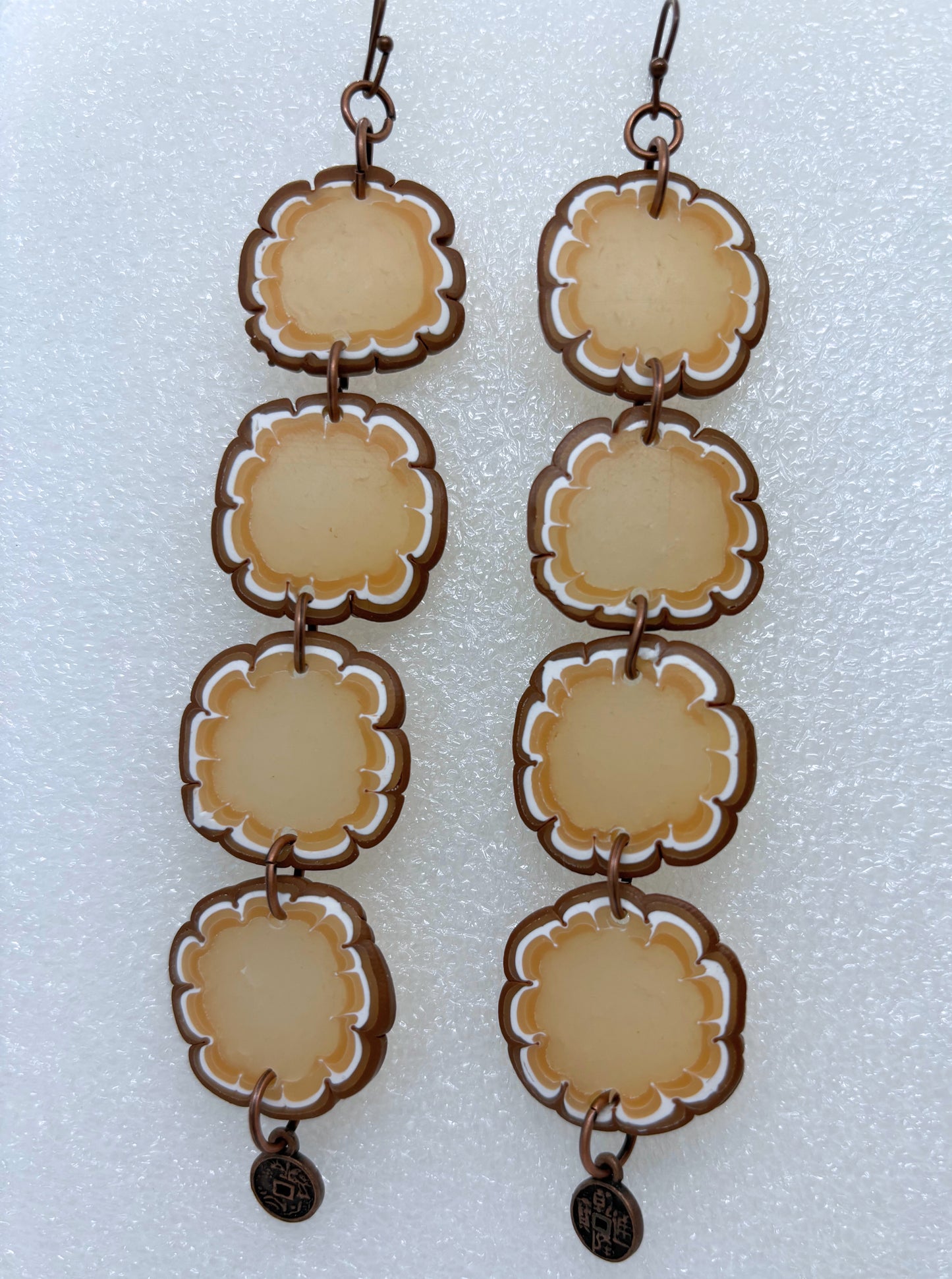4-Tiered Brown Flower Cane Earrings