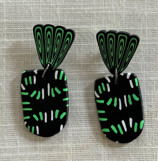 Green, Black and White Toggle Earrings