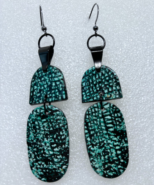 Green, Light Green, and Black Tweed Earrings