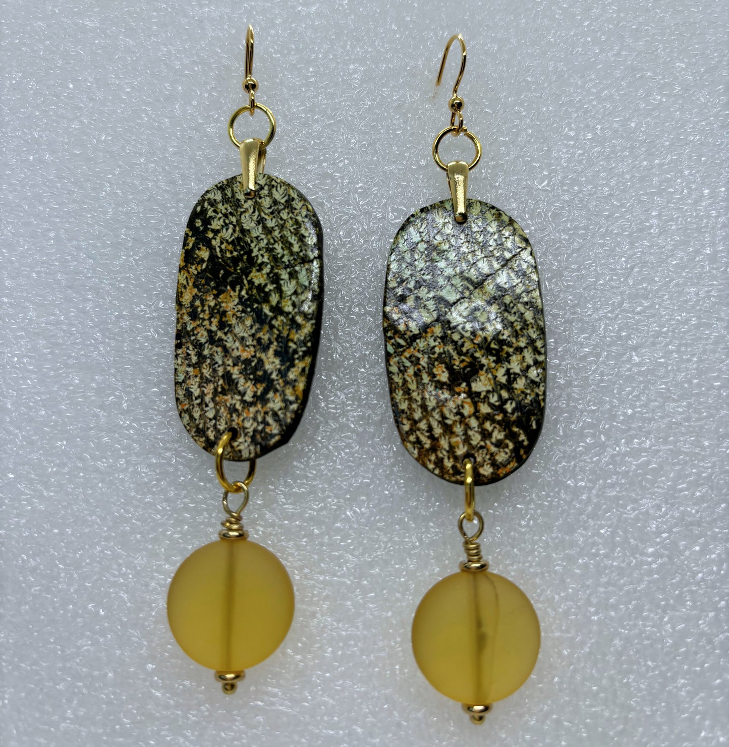 Green, Yellow, and Black Tweed Earrings