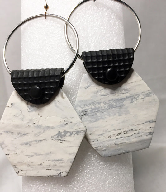 Black, White & Gray Fused hexagon Earrings