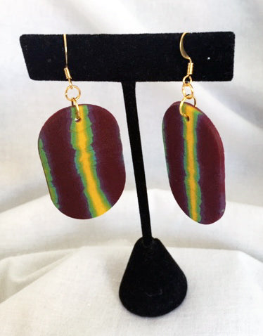 Burgundy, Yellow, and Turquoise Oval Earrings