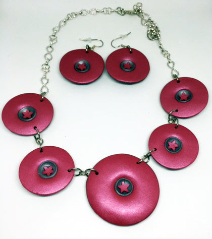 Pink and Gray Circle Orbs Necklace & Earrings