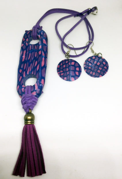 Purple and Pink Oblong Necklace Set