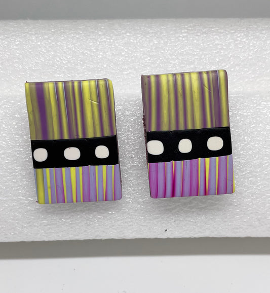DOTS - Lime, Purple & Yellow Rectangle Stripe Earrings